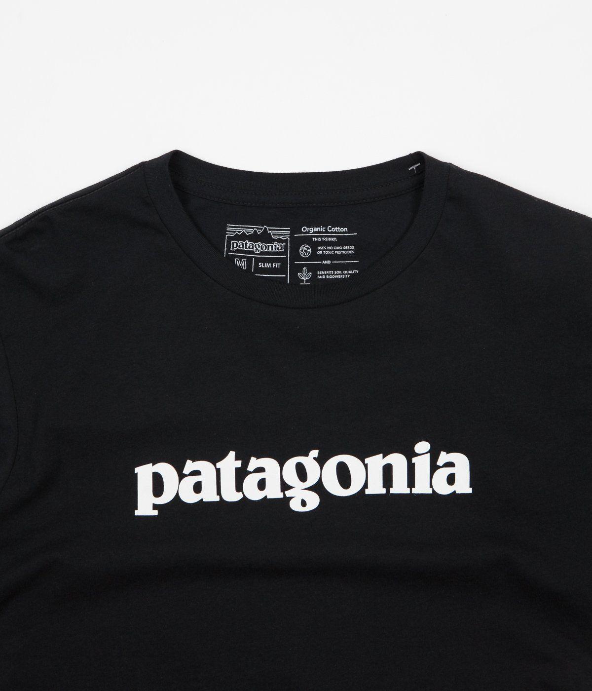 Black Patagonia Logo - Patagonia Text Logo Organic T-Shirt - Black | Flatspot