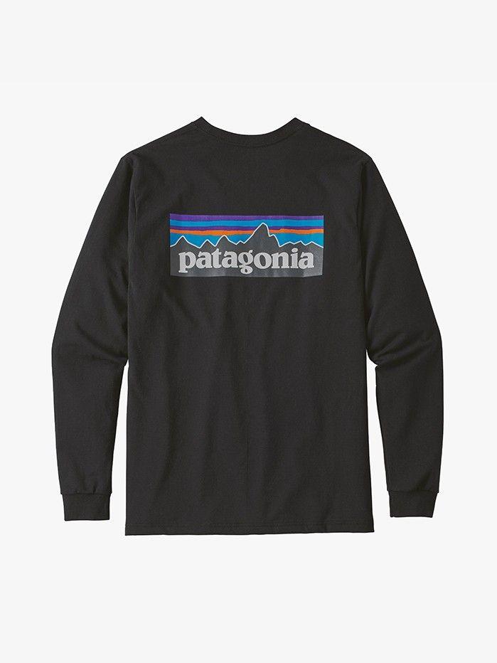 Black Patagonia Logo - Patagonia Long Sleeve P-6 Logo Responsibili-Tee - Black