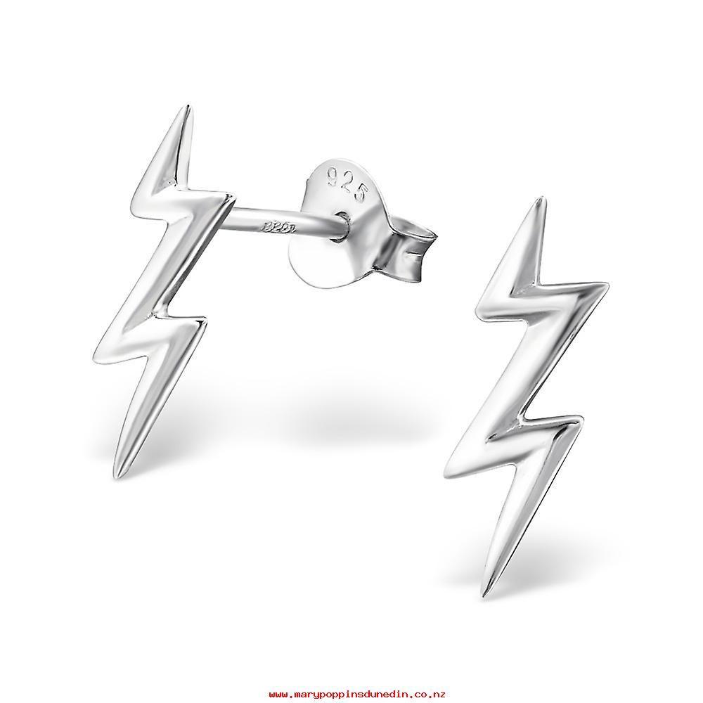 Silver Lightning Bolt Car Logo - Lightning Bolt Sterling Silver Plain Ear Studs 480