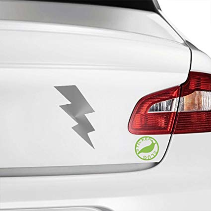 Silver Lightning Bolt Car Logo - Lightning Bolt Decal (gloss silver, 8 inch, reverse)