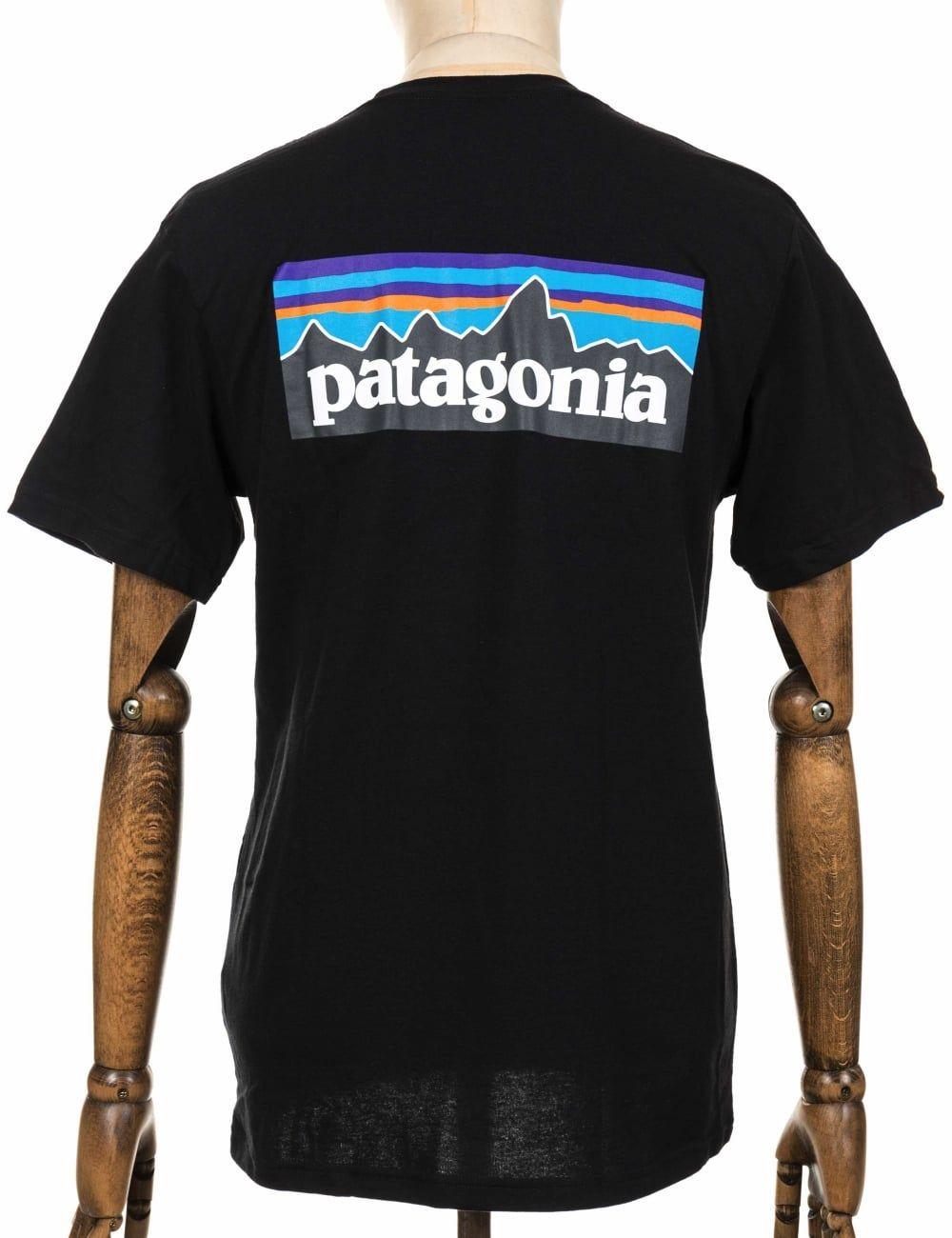 Black Patagonia Logo - Patagonia P-6 Logo Pocket Responsibili Tee - Black - Clothing from ...