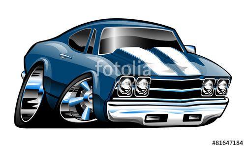 American Muscle Car Logo - Classic American Muscle Car Cartoon Vector Illustration