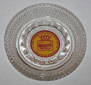 Red and Yellow Crown Logo - Best Western Motels Ashtray Round Clear Glass Hobnail Bead Red ...