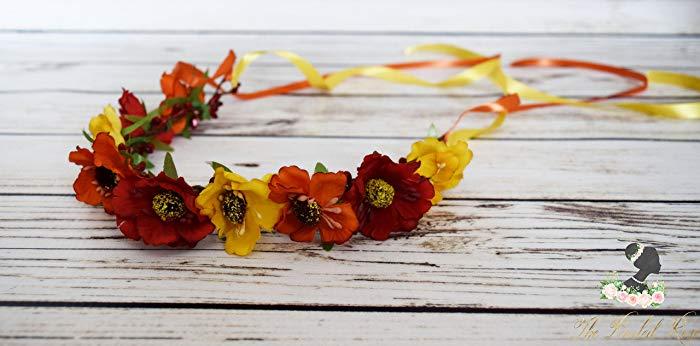 Red and Yellow Crown Logo - Handcrafted Red Yellow and Orange Flower Crown