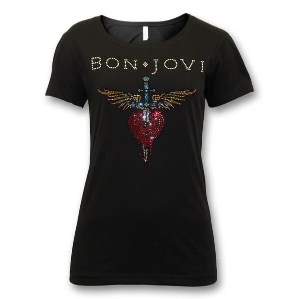 Bon Jovi Original Logo - Official Bon Jovi Heart & Dagger Bling T-shirt | Bon Jovi Official ...