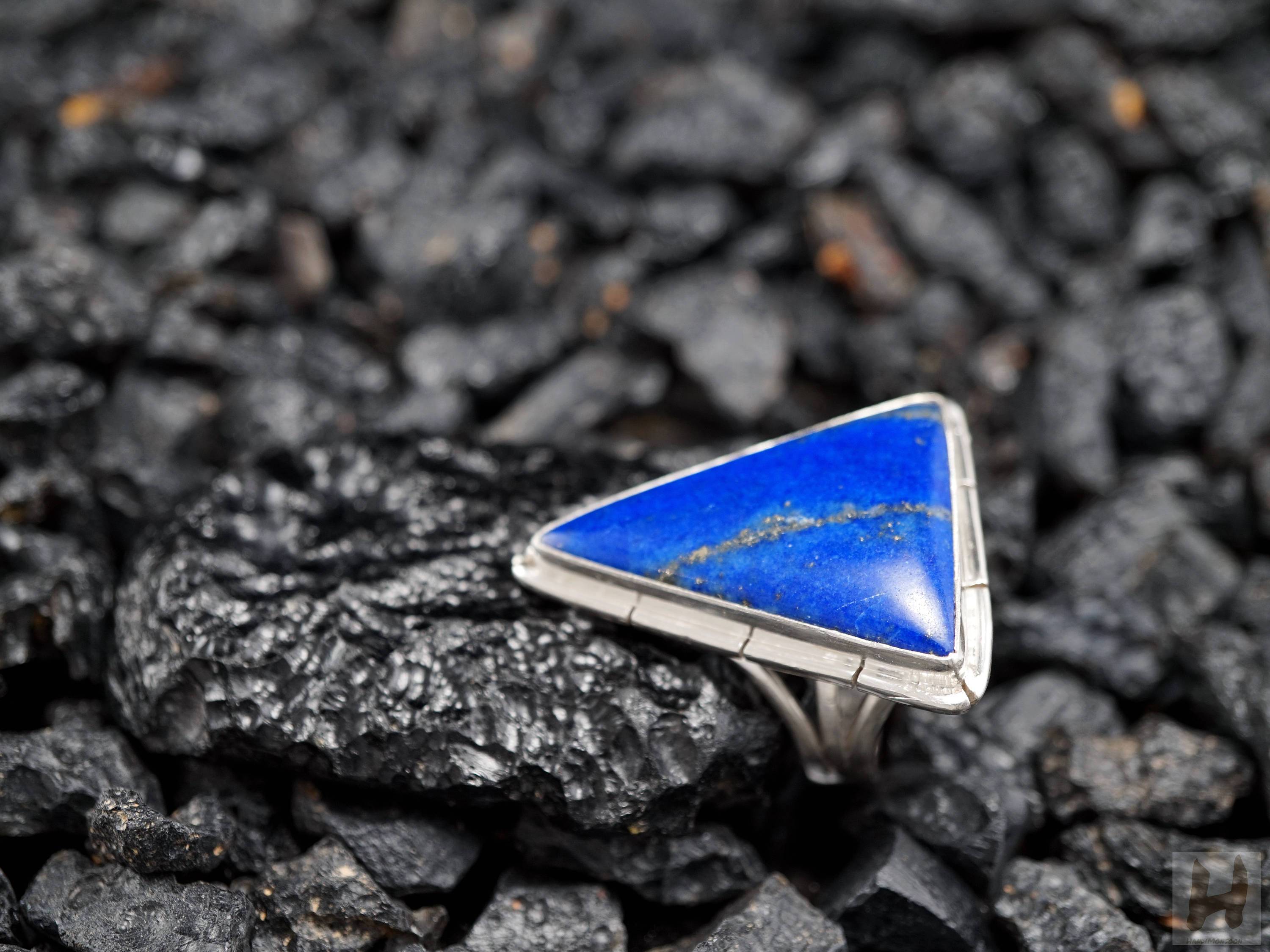 9 Blue Triangle Logo - Lapis Lazuli Sterling silver large ring Natural Blue Triangle shaped ...