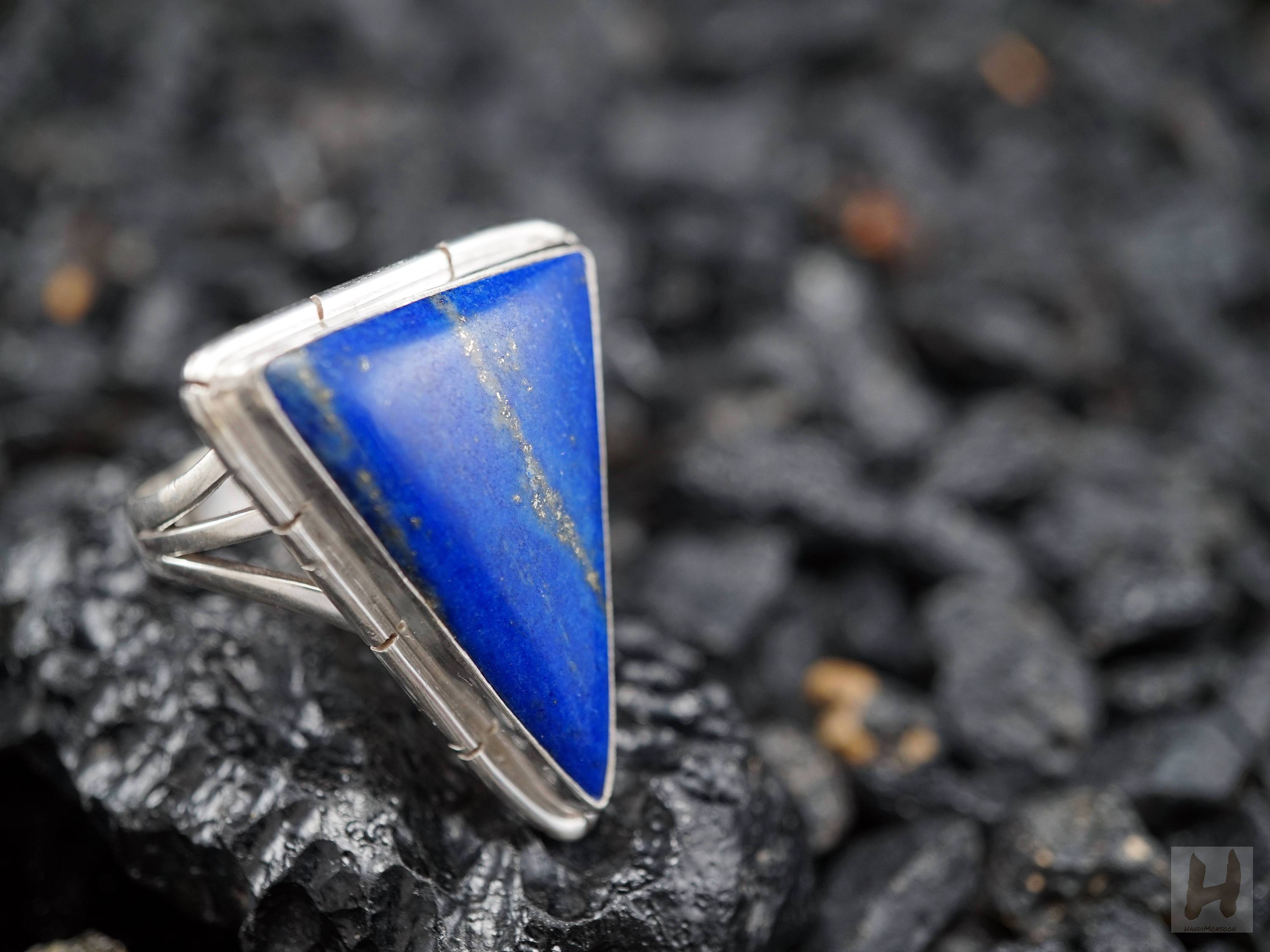 9 Blue Triangle Logo - Lapis Lazuli Sterling silver large ring Natural Blue Triangle shaped ...