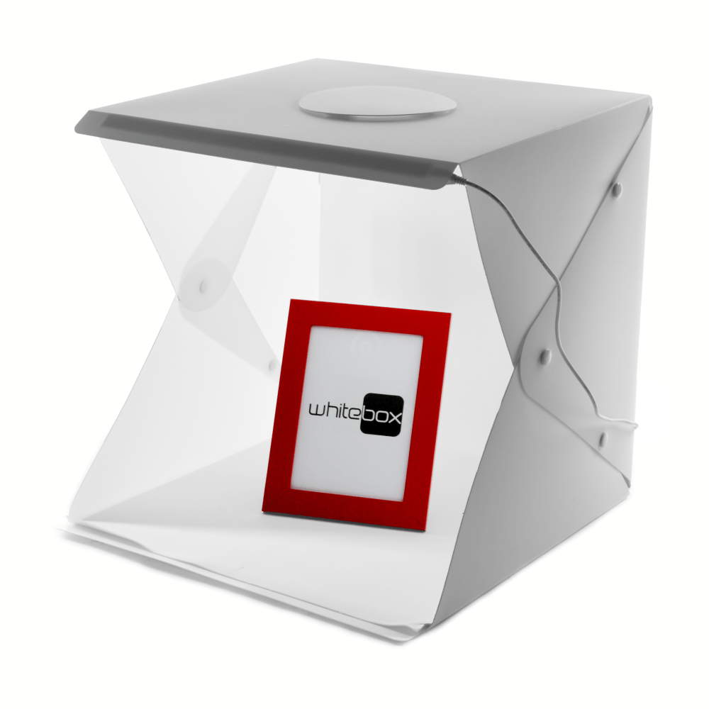 Whte Box with Red Play Button Logo - Plug & Play, Portable LED Light Box | LightBox Singapore