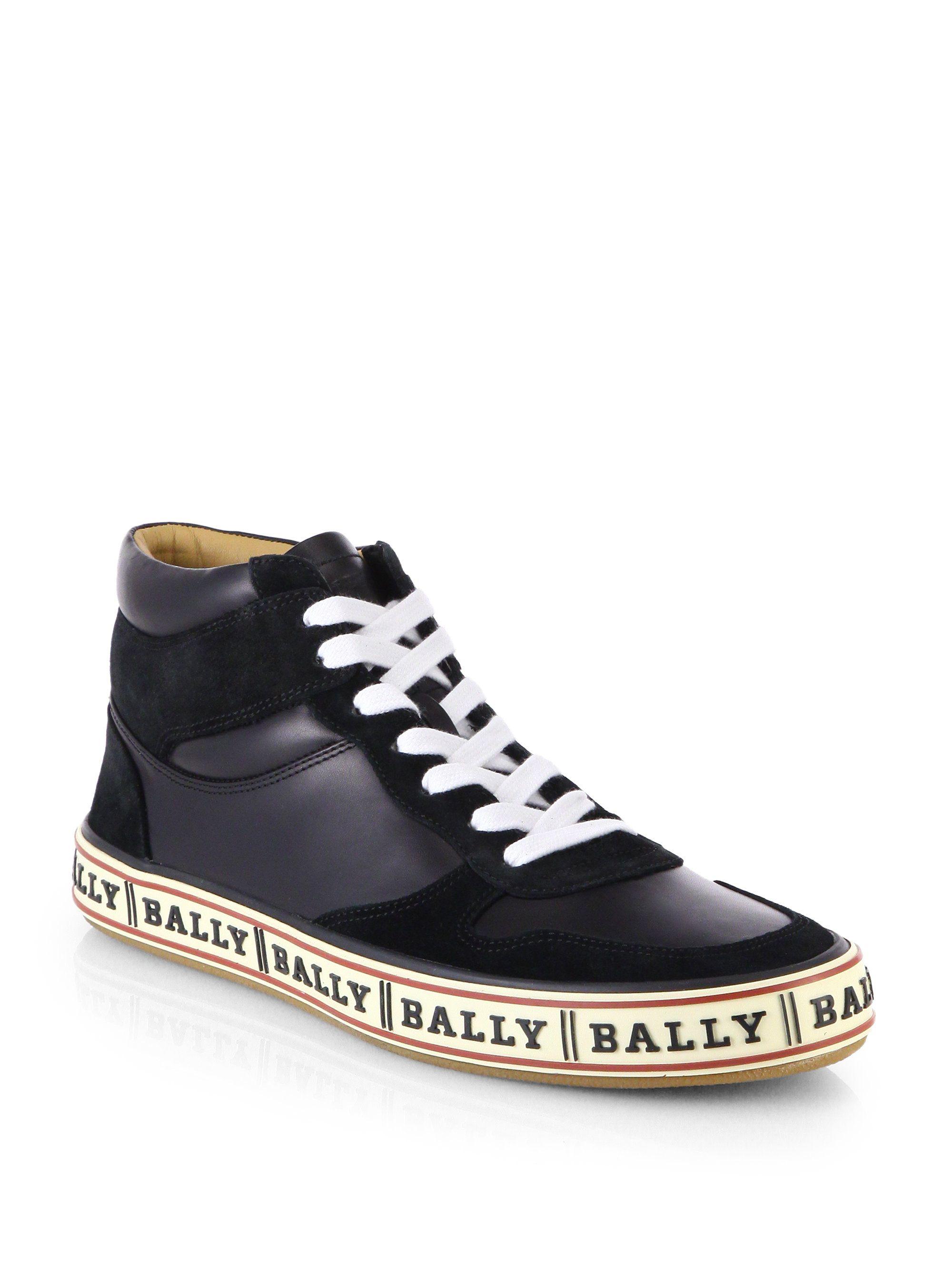 Bally Shoes Logo - Lyst Logo Soled Leather High Top Sneakers In Black