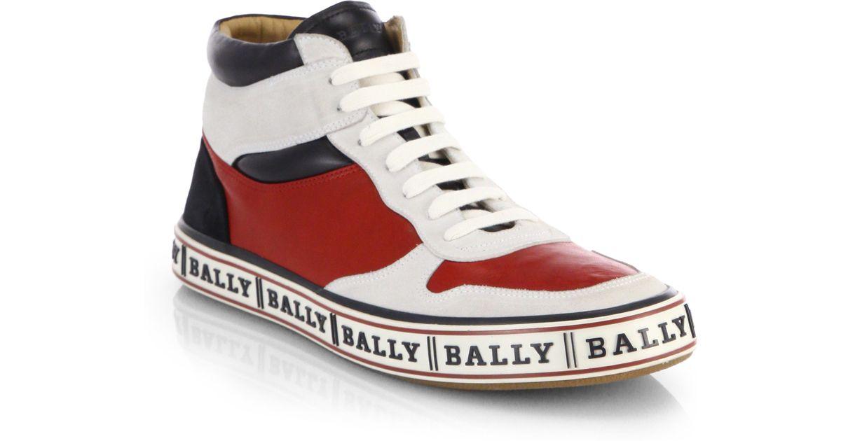 Bally Shoes Logo - Lyst - Bally Logo-soled Leather High-top Sneakers in Red