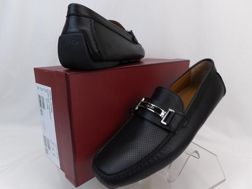Bally Shoes Logo - Bally Black Drulio Perforated Leather Metal Logo Driving Loafers 8