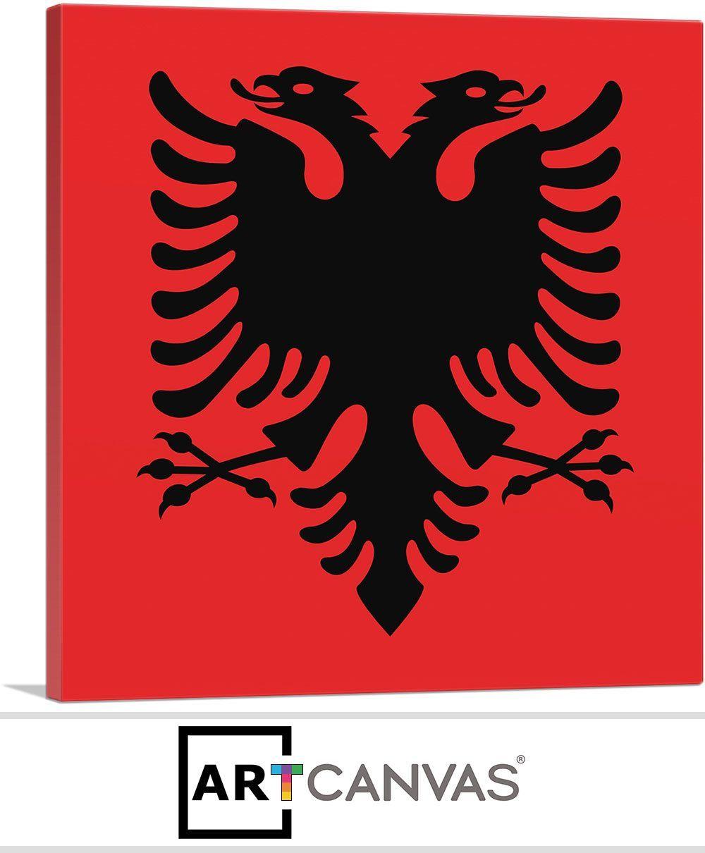 Eagle in Red Square Logo - Flag of Albania Country in the Balkans Red Square Canvas Art Print ...