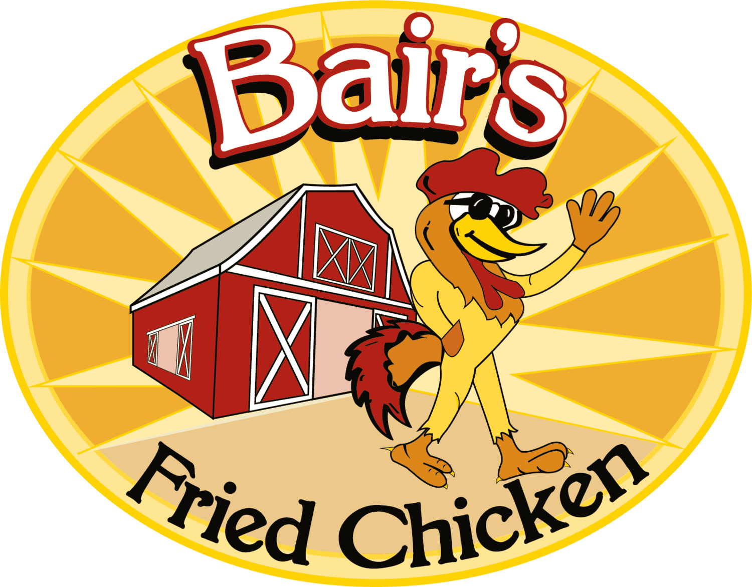 Red and Yellow Chicken Logo - Bair's Fried Chicken - York PA
