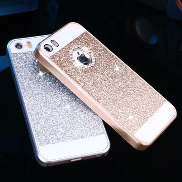Silver Phone Logo - Luxury Bling Rhinestone Hard Case for iPhone 5s 5 apple logo Clear