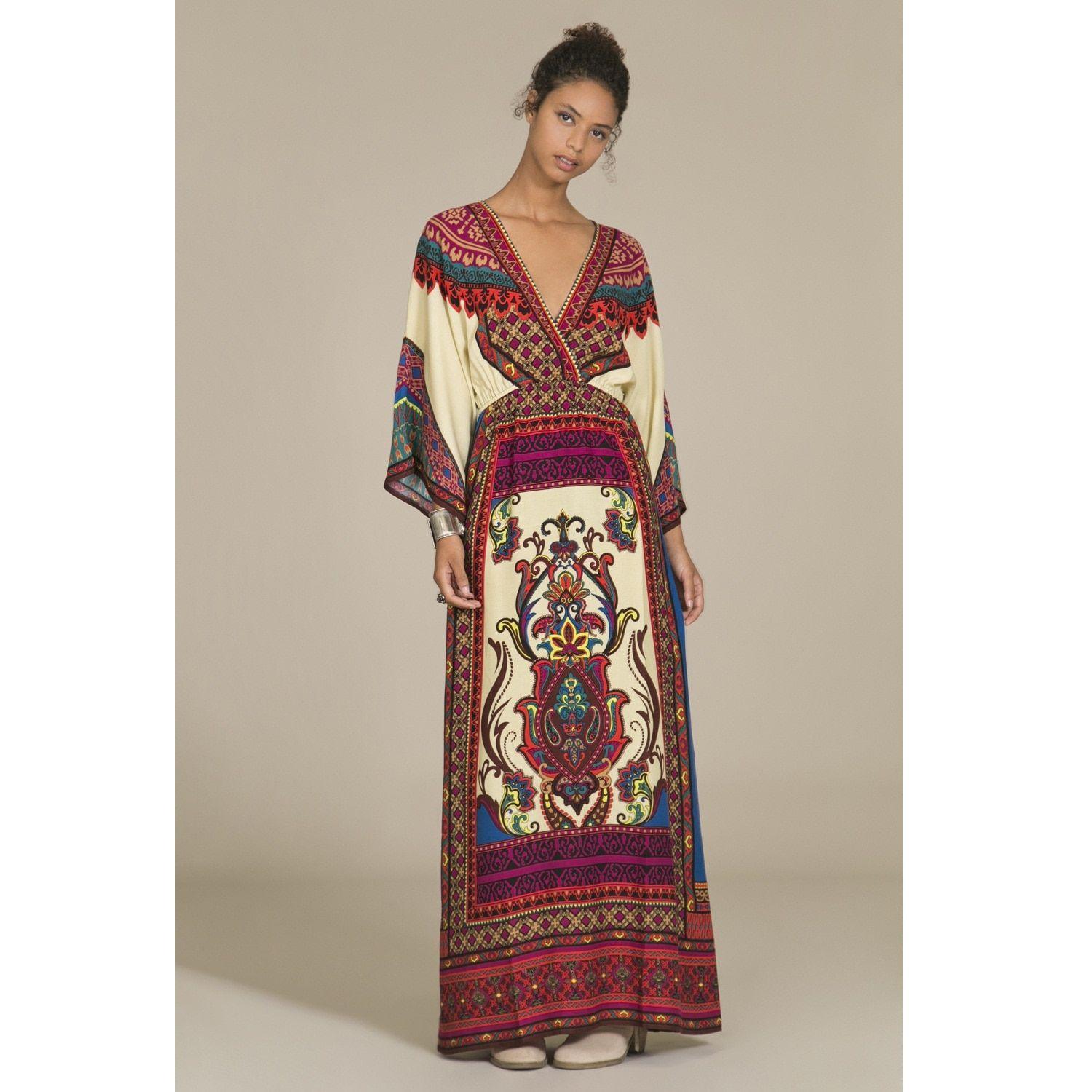 Flying Tomato Clothing Logo - Flying Tomato Long Colorful Tribal Print Kimono Maxi Dress Boho