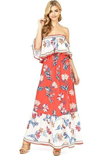 Flying Tomato Clothing Logo - Flying Tomato Women's Off Shoulder Summer Floral Maxi Dress at ...