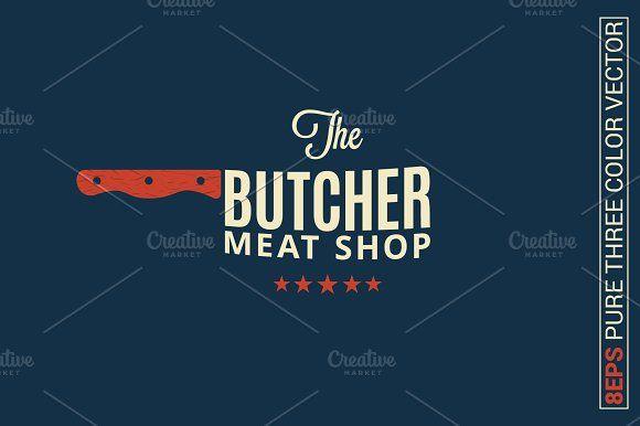 Meat Market Logo - Butcher meat shop logo on blue ~ Illustrations ~ Creative Market
