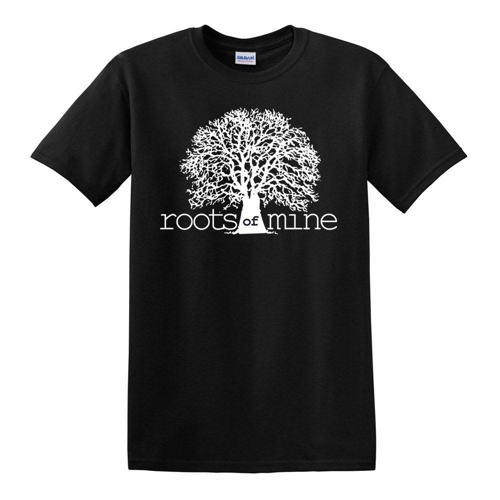 Black and White Tree with Roots Logo - Roots of Mine Tree T-Shirt - Roots of Mine, LA based Reggae band