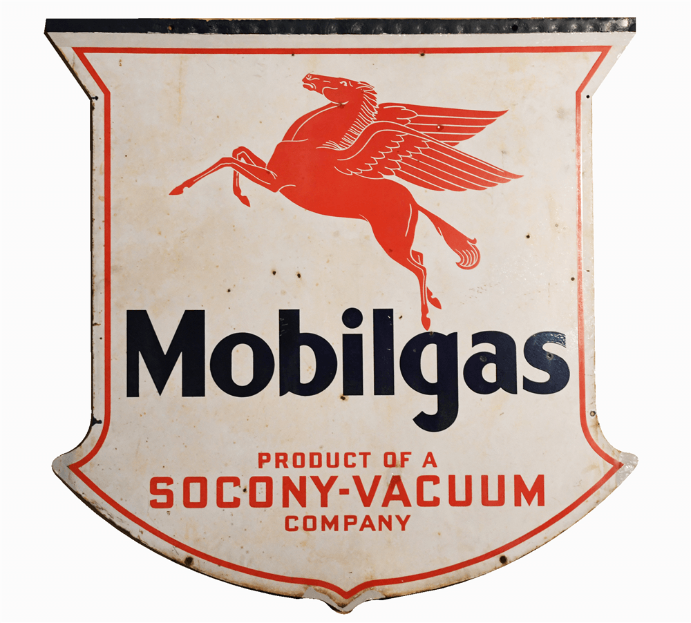 Mobil Gas Station Logo - 1930S MOBILGAS - SOCONY VACUUM SHIELD-SHAPED DOUBLE-SIDED POR
