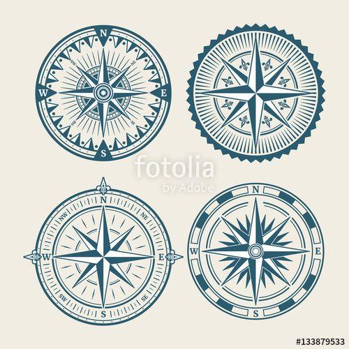Vintage Compass Logo - Vintage marine compass logo set