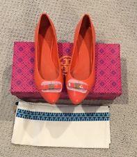 Pointy Orange Logo - Tory Burch Fairford Leather Pointy Toe Flat Sz 6.5 Pointed Patent ...