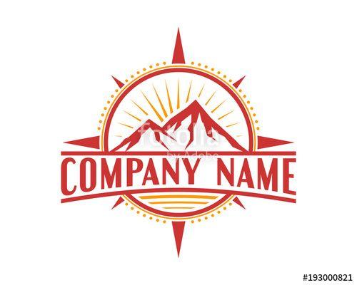 Vintage Compass Logo - Classic Compass with Mountain and Light Rays and Deer Head Symbol