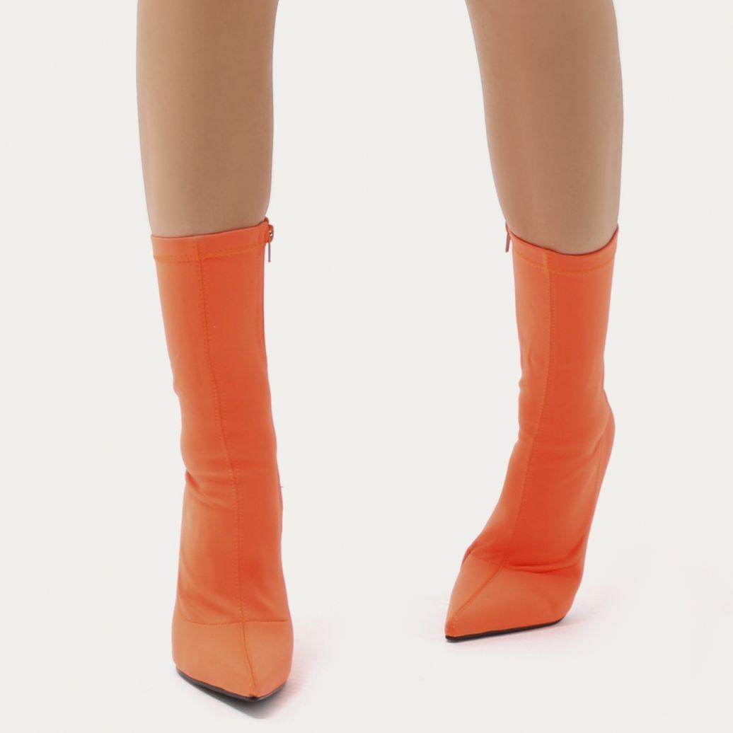 Pointy Orange Logo - Direct Pointy Sock Boots in Orange Stretch. Public Desire EU