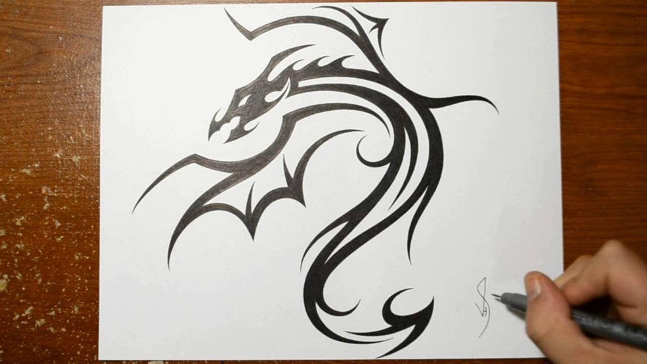 Cool Simple Dragons Logo - Designing a Cool Tribal Dragon Tattoo Design - Drawing 1 - YouTube