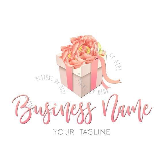 Gift Box Logo - Custom Logo Design gift box logo Pink flowers gift box Logo | Etsy