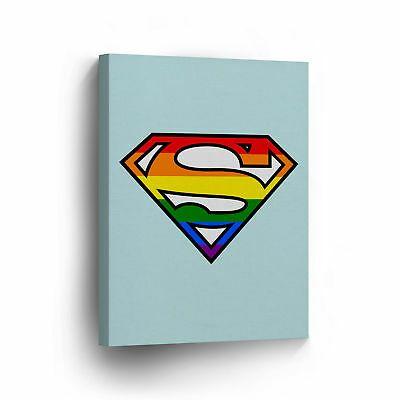 Rainbow Superman Logo - COLORFUL RAINBOW SUPERMAN Logo Gay Pride Lesbian LGBT Canvas Oil ...