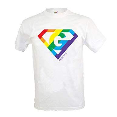Rainbow Superman Logo - T-Shirt with Rainbow Superman Logo, Letter G, White Colour: Amazon ...