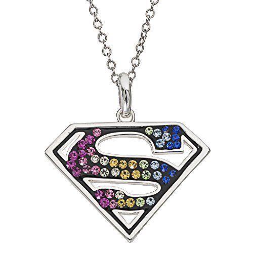 Rainbow Superman Logo - DC Comics Superman Logo Silver Plated Brass Rainbow Swarovski ...