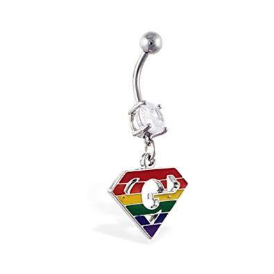 Rainbow Superman Logo - Amazon.com: Navel Ring With Dangling Rainbow Superman Symbol With 