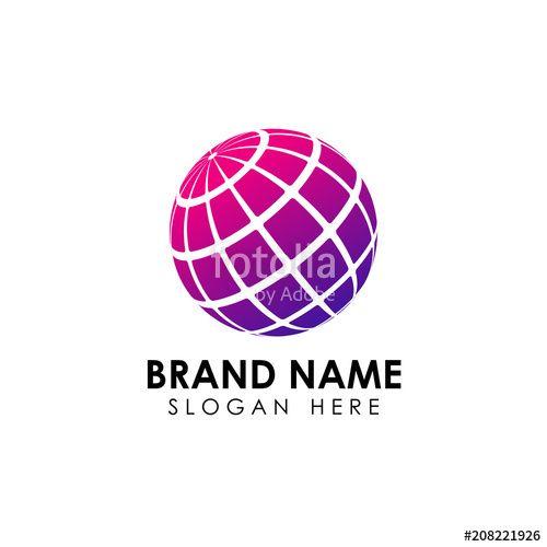Purple Globe Logo - 3D digital globe logo design. icon vector illustration. This logo is ...