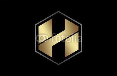 Gold H Logo - logo letter h hexagon in gold with metal outline. Buy Photo. AP