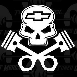 Chevy Skull Logo - SKULL PISTON CROSSBONES Car VINYL DECAL Chevy Mopar Ford Dodge ...