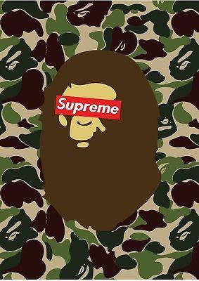 Bathing Ape Supreme Logo - BAPE A BATHING Ape X SUPREME A1 Bedroom Poster Cool Trendy RARE CAMO ...