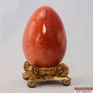 Red and White Oval Egg-Shaped Logo - Marble Red & White Egg Shaped Paperweight W Footed Detailed Metal