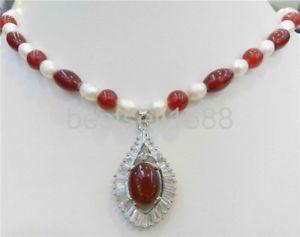 Red and White Oval Egg-Shaped Logo - Natural White Pearl & Red Ruby Gemstone Necklace Egg-shaped Pendant ...