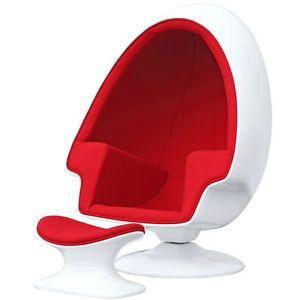 Red and White Oval Egg-Shaped Logo - Alpha Egg Chair and Ottoman Red Accent White egg shell Chamber shape