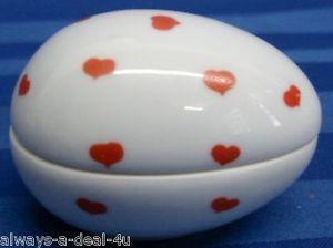 Red and White Oval Egg-Shaped Logo - Chamart Limoges France White Porcelain Egg Shaped Trinket Box With ...