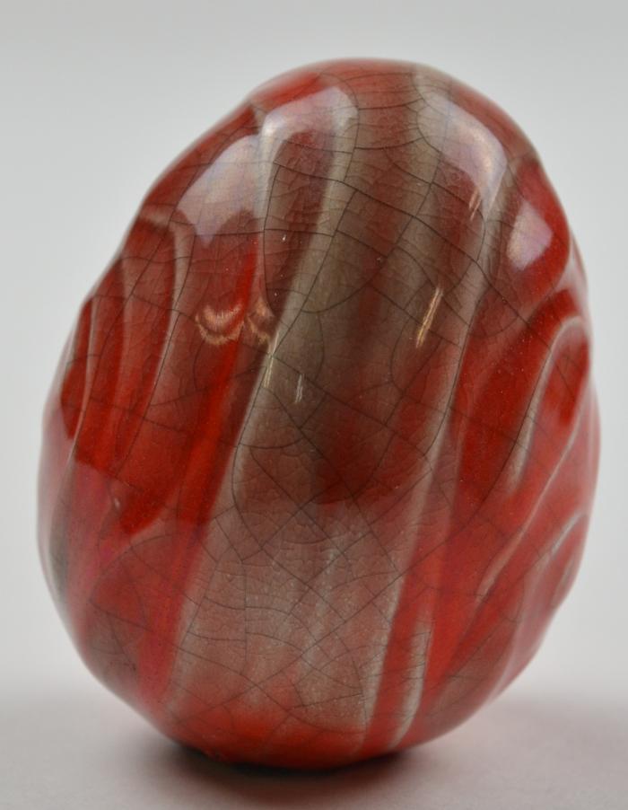 Red and White Oval Egg-Shaped Logo - Figurine. Egg Shaped, Ceramic