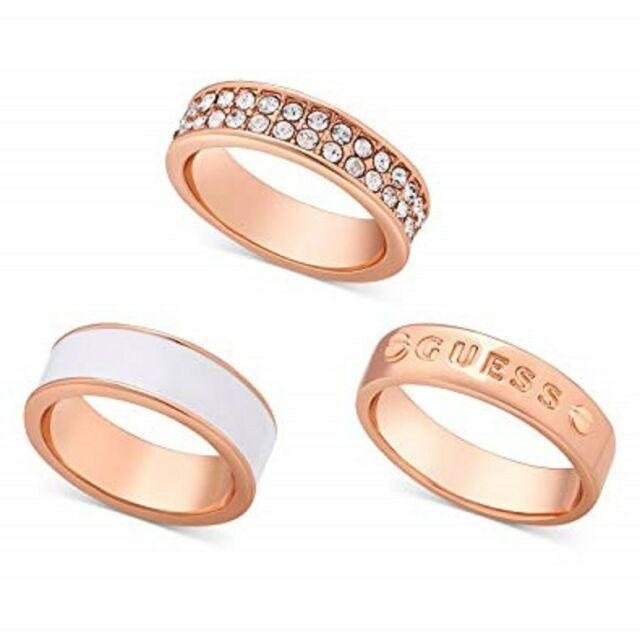3 Rings Logo - GUESS Crystals Women's Set of 3 Rose Gold Tone Logo Rings size 7