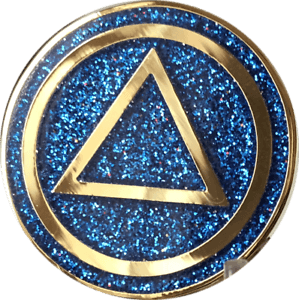 Blue Gold Circle Logo - AA Circle Triangle Logo Reflex Blue Glitter Gold Plated Sobriety