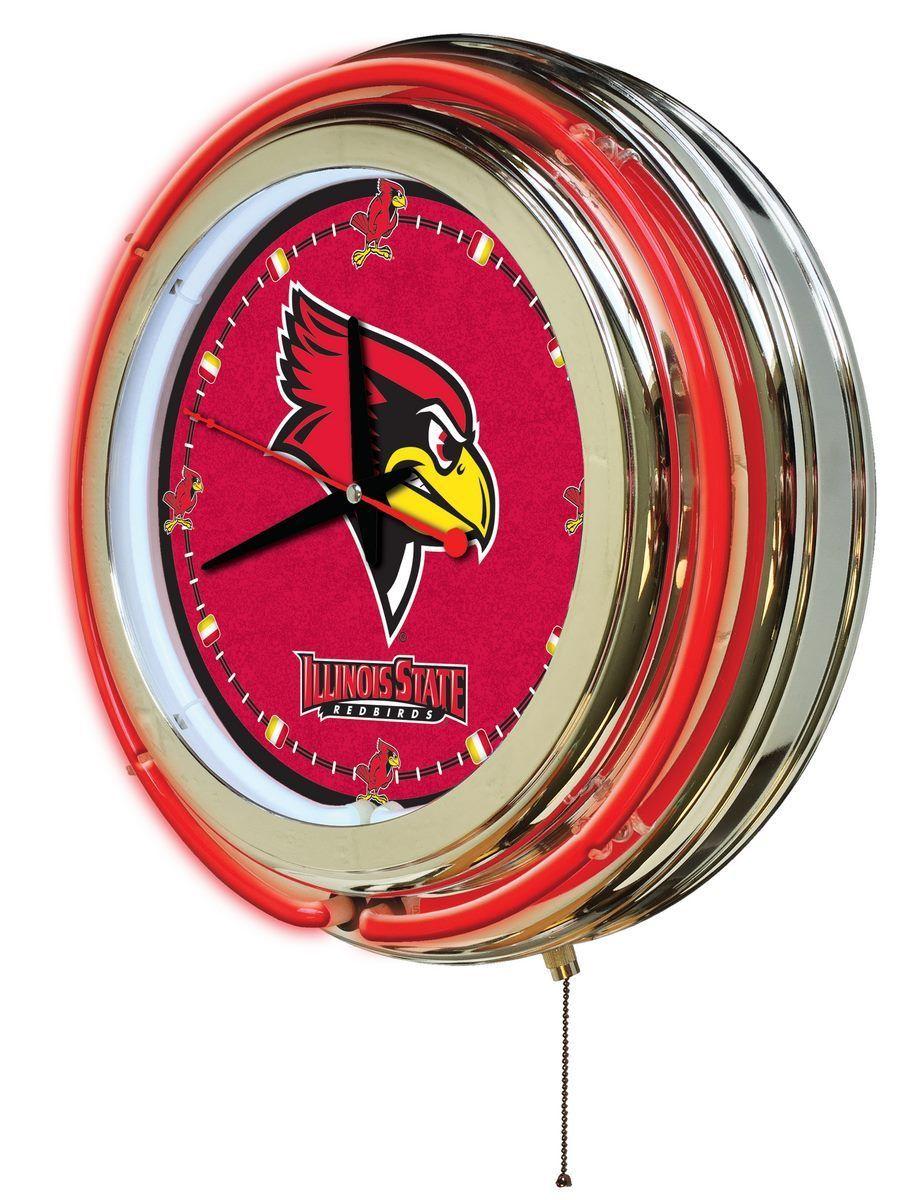 ISU Redbird Logo - Illinois State University Neon Clock - Redbirds Logo