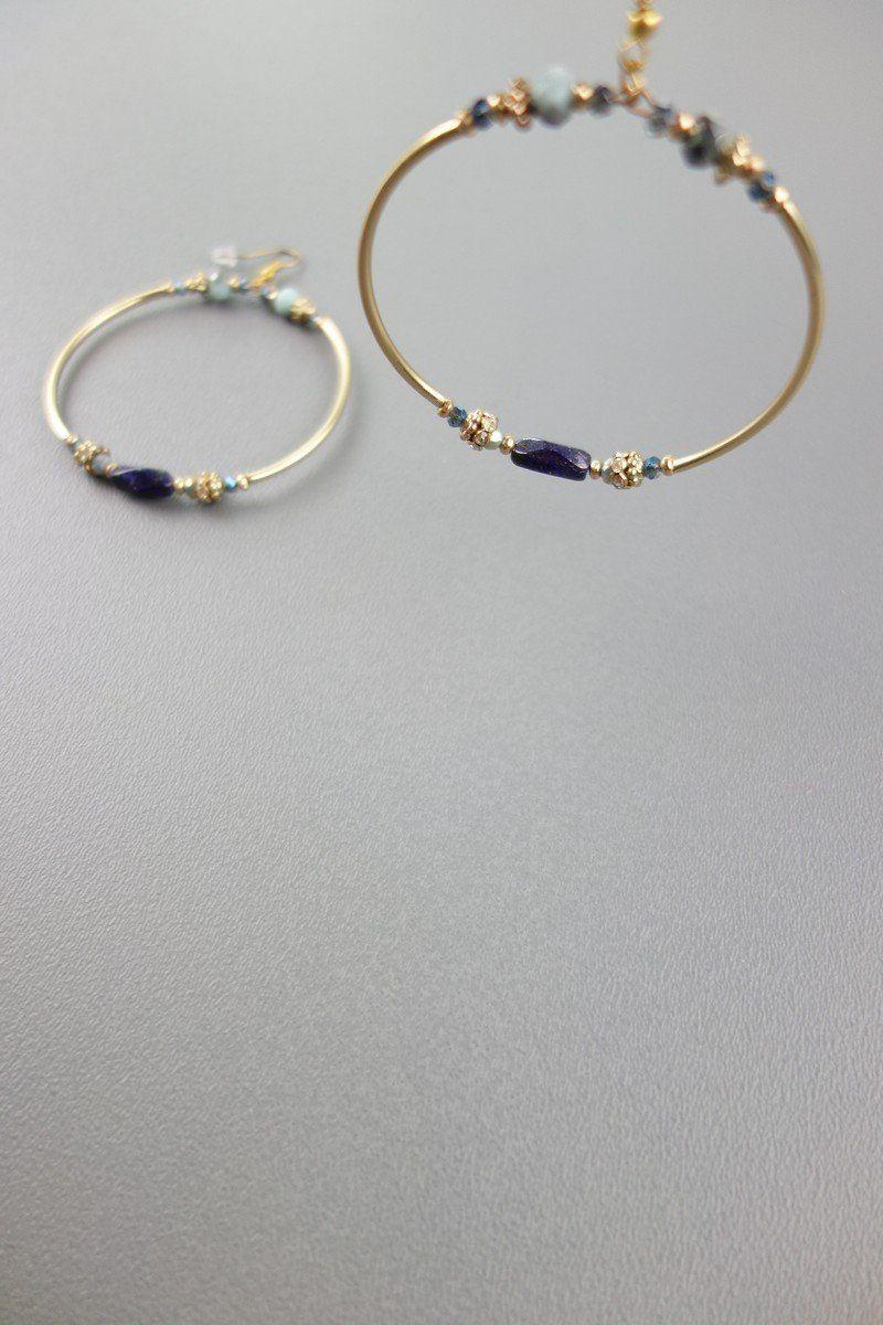 Blue Gold Circle Logo - Blue Mix Rhinestones Gold Circle Earrings