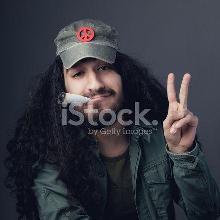 Hippie Smoking Logo - Hippie Man With Hat Smoking Large Cigarette