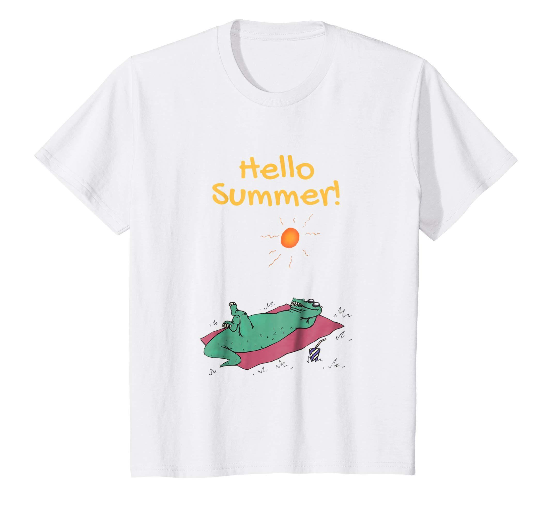 What Company Has Alligator Logo - Amazon.com: Hello Summer! Fun Alligator at the Beach T Shirt: Clothing
