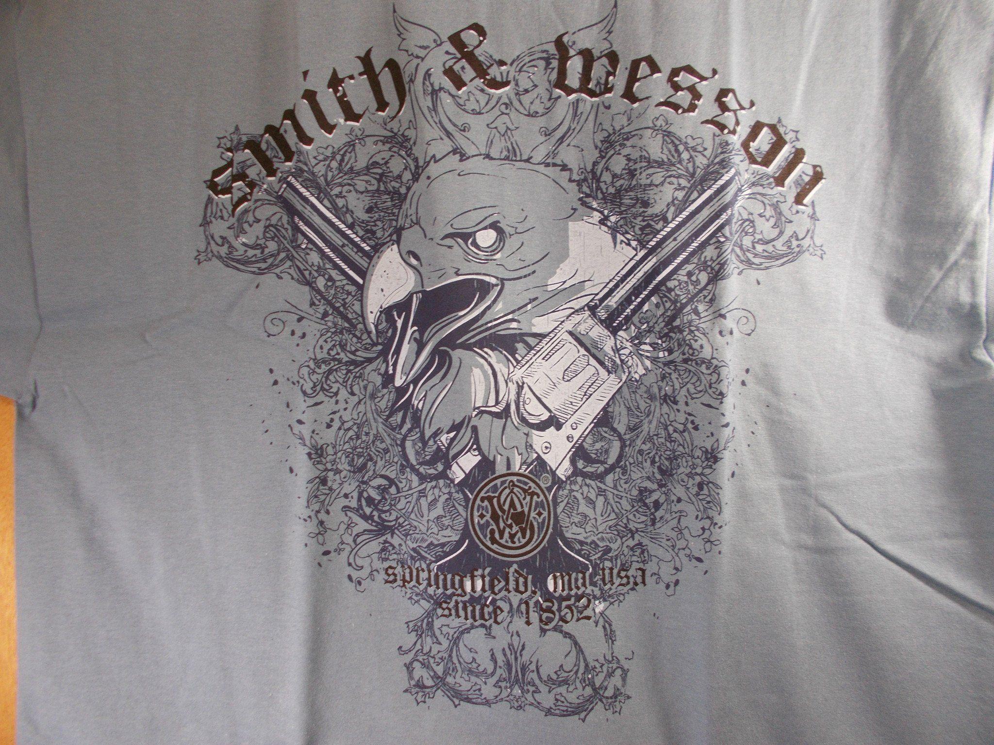 Light Blue Eagle Logo - TS015 Smith & Wesson New T-Shirt With Light Blue Eagle Head In ...