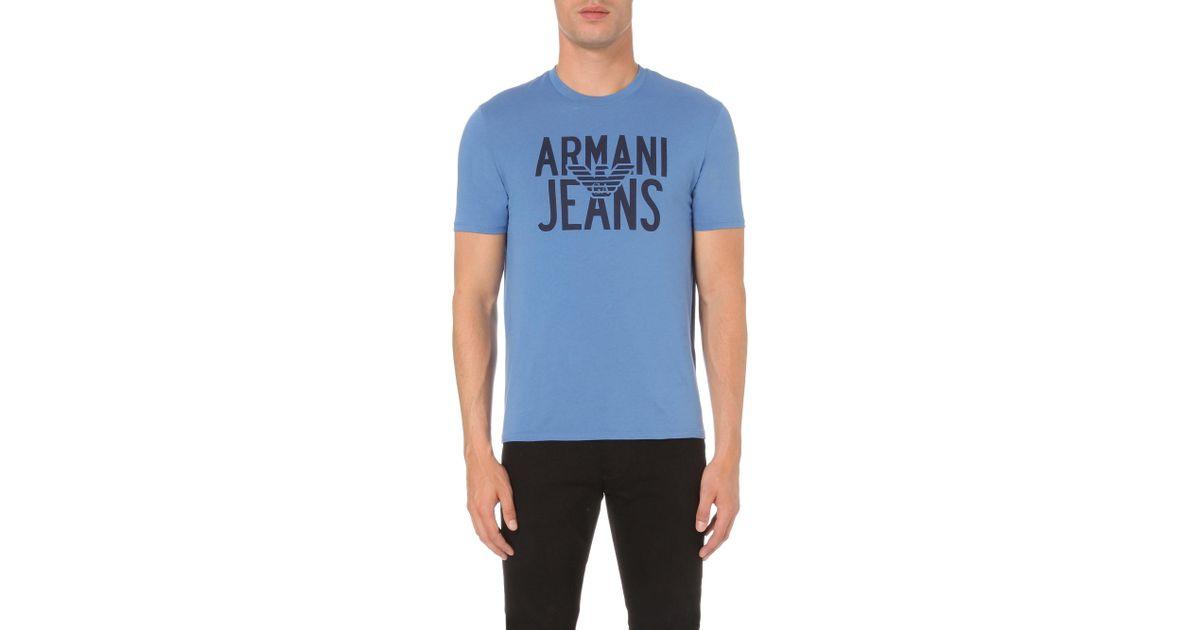 Light Blue Eagle Logo - Armani Jeans Eagle Logo Cotton-jersey T-shirt in Blue for Men - Lyst